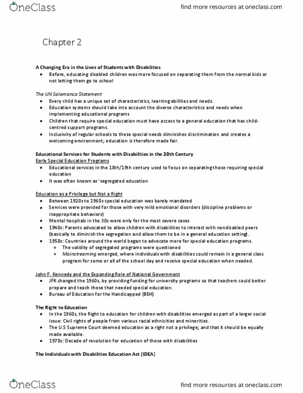 PSY345H5 Chapter Notes - Chapter Chapter 2: Autism Spectrum, Vocational Rehabilitation Act Of 1973, No Child Left Behind Act thumbnail